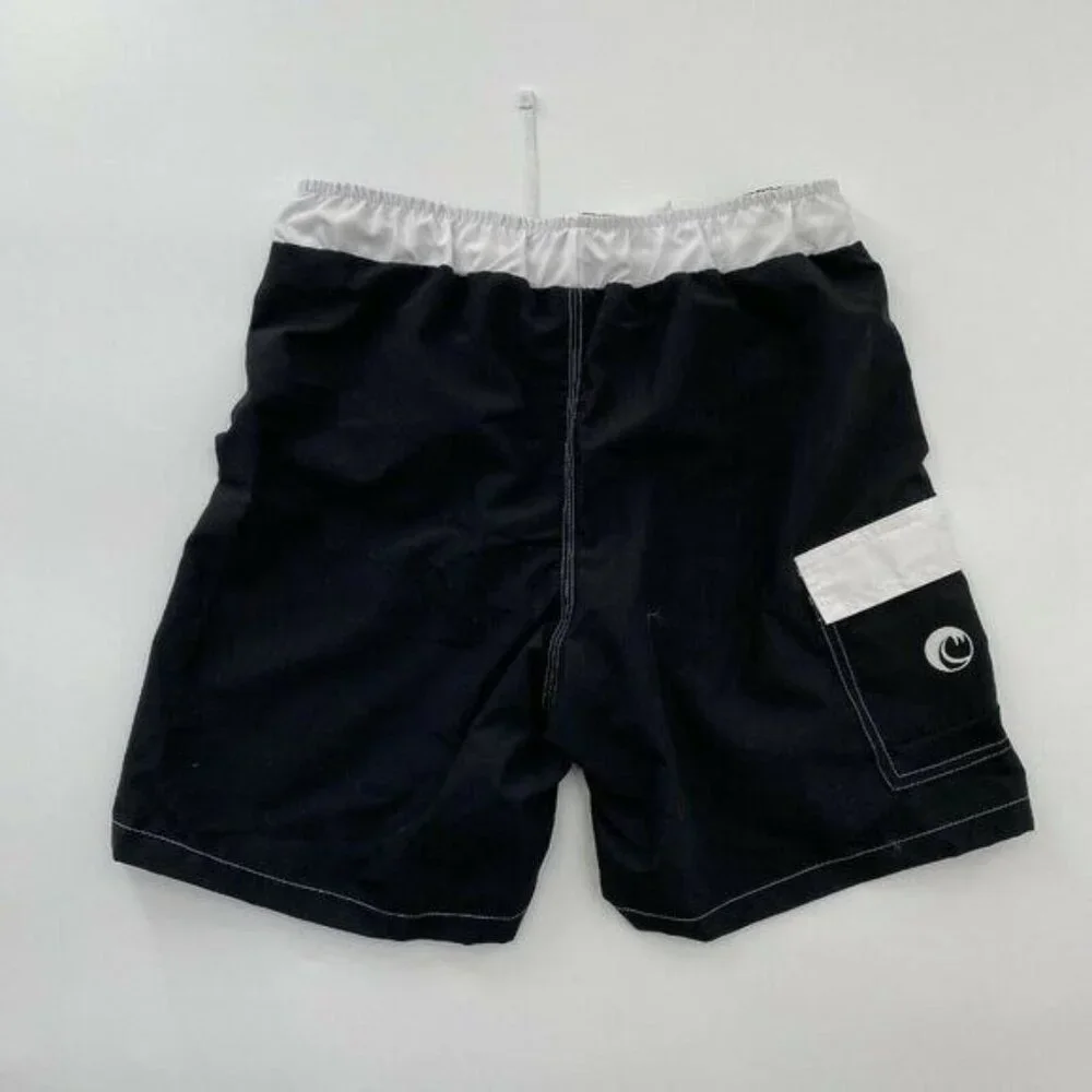 NoNetz Boy's Wave Swim Shorts Trunk Black/White Anti-Chafe Liner sz S/6 UPF 50+